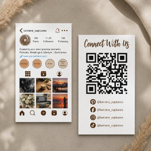 Modern Brown Social Media Photo Grid QR Code Business Card