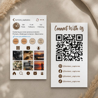 Modern Brown Social Media Photo Grid QR Code Business Card