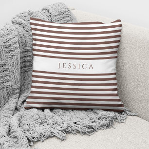 Modern Brown Striped Pattern Name Cushion