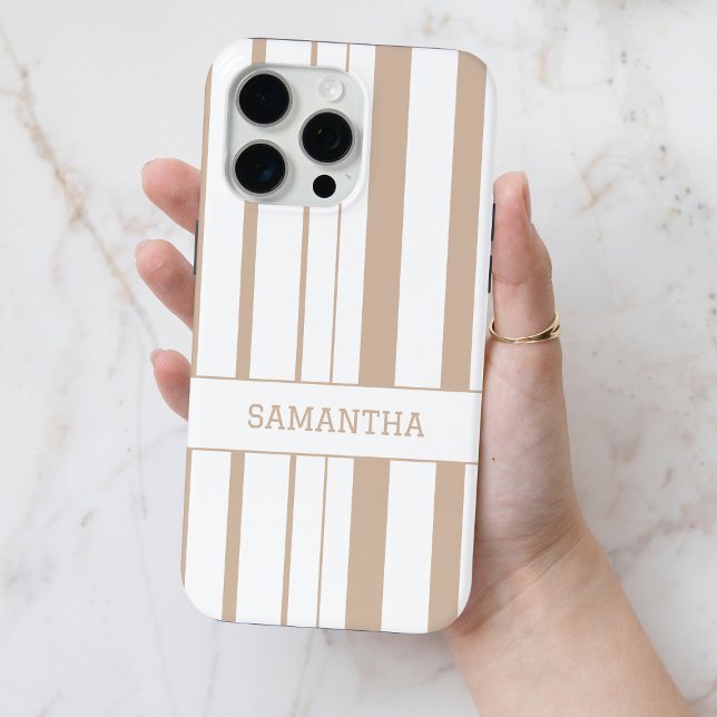Modern Brown Striped Personalised Name Minimalist Case-Mate iPhone Case (Modern Brown Striped Personalized Name Minimalist Case-Mate iPhone Case)