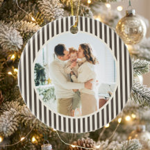 Modern Brown Stripes Christmas Family Photo