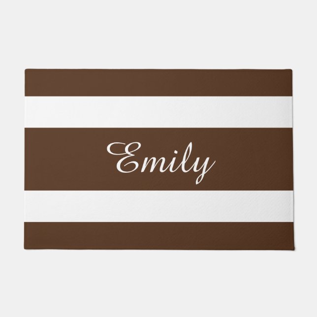 Modern Brown Stripes Name Doormat (Front)