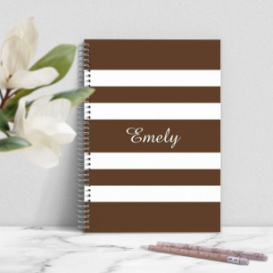 Modern Brown Stripes Pattern Name Notebook