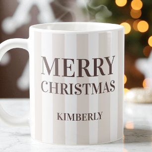 Modern Brown Stripes Personalised Merry Christmas Coffee Mug