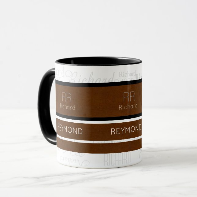 modern brown stripes with name masculine mug (Front Left)