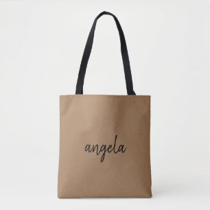 Modern brown stylish custom name tote bag