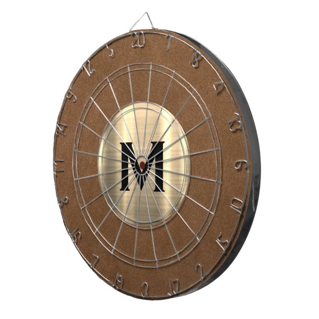 Modern Brown Suede Brushed Gold Monogram Dartboard (Front Right)