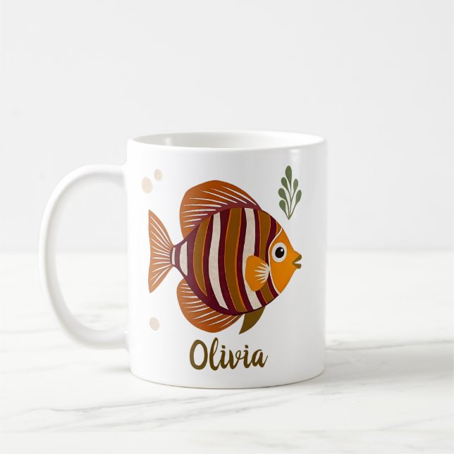 Modern Brown Tropical Fish  Coffee Mug (Left)
