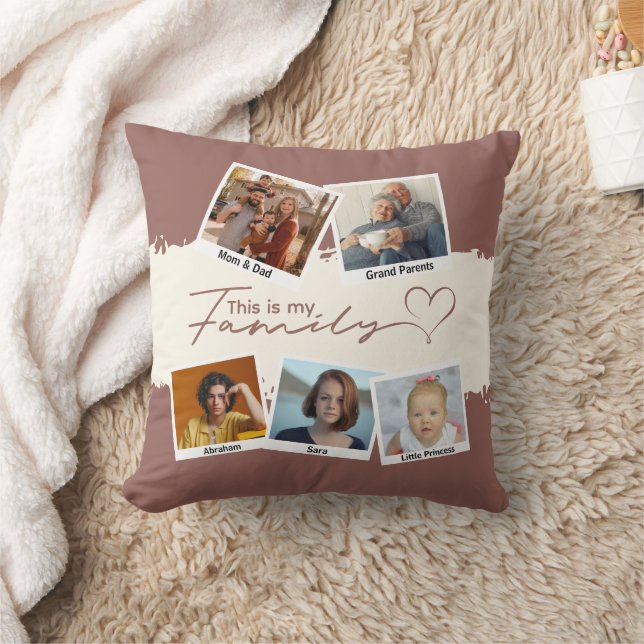 Modern Brown Typography Family Collage Photo Cushion (Blanket)