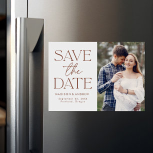 Modern Brown Typography Photo Save the Date Magnetic Invitation
