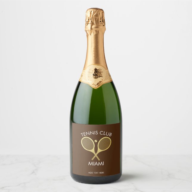 Modern Brown White Elegant Classic Tennis     Sparkling Wine Label (Front)