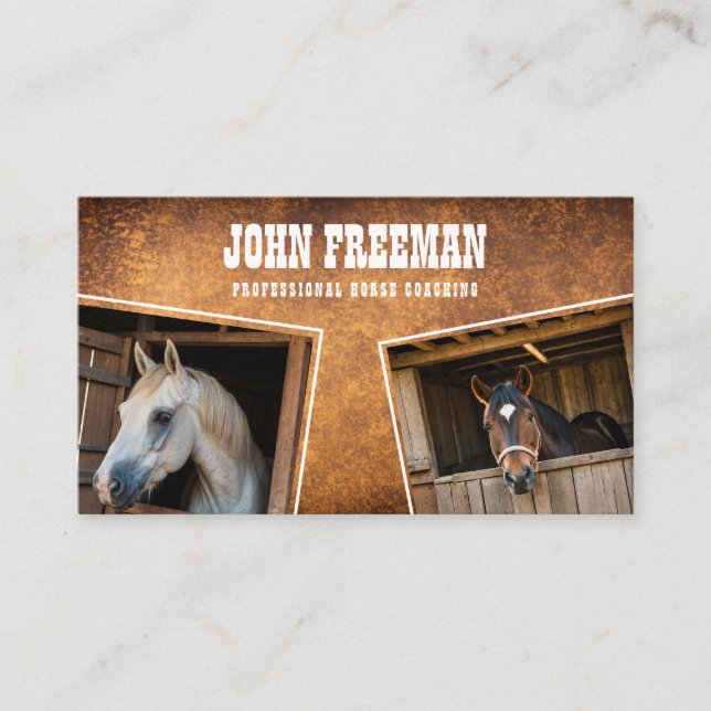 Modern Brown & White Horse Photo Equine Business Card (Front)