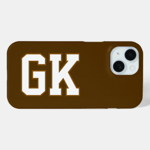 Modern Brown White Monogram Initials iPhone 15 Case