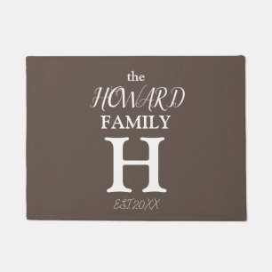 Modern Brown White Monogram Name Newlyweds   Doormat