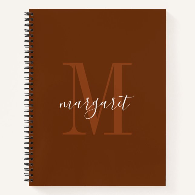 Modern brown &white monogram name Spiral Notebook (Front)