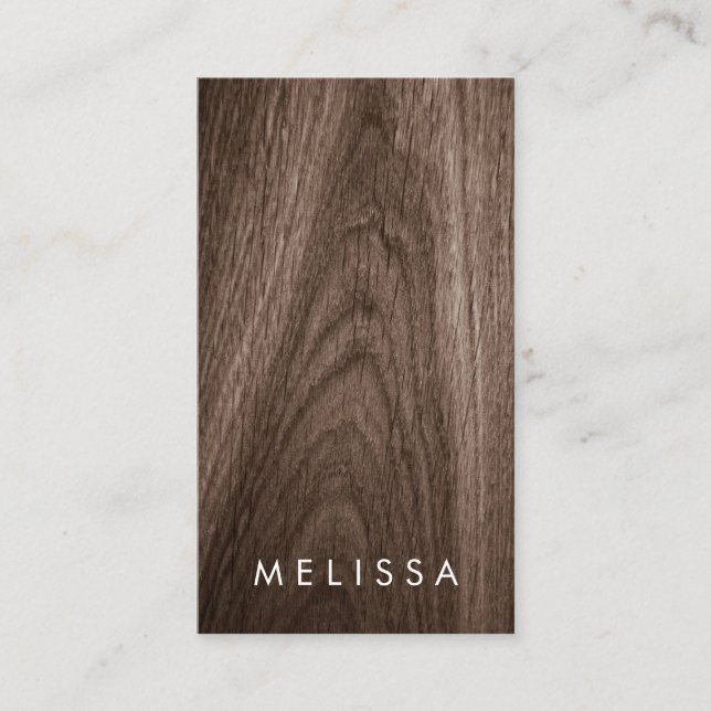 Modern brown wood minimalist professional vertical business card (Front)