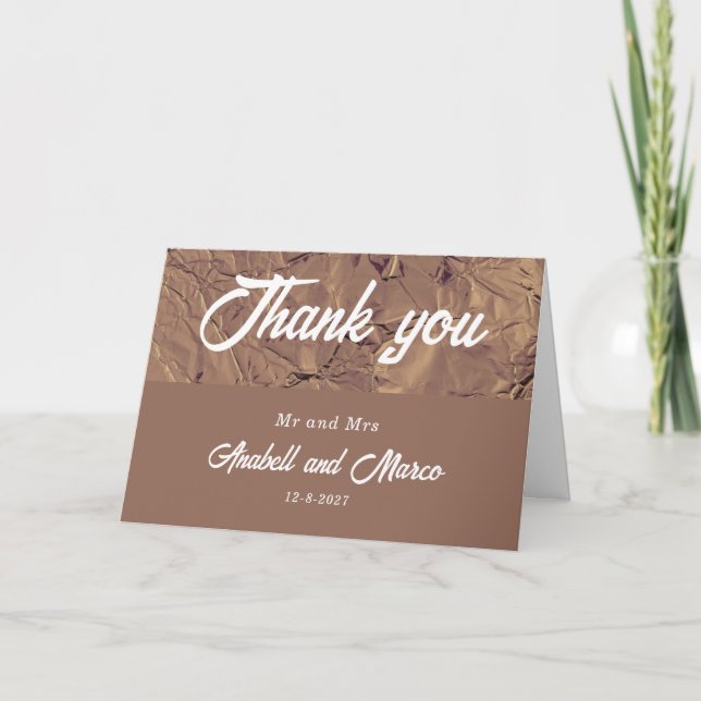 Modern Brown Wrinkly Wedding Folded Thank You Card (Front)