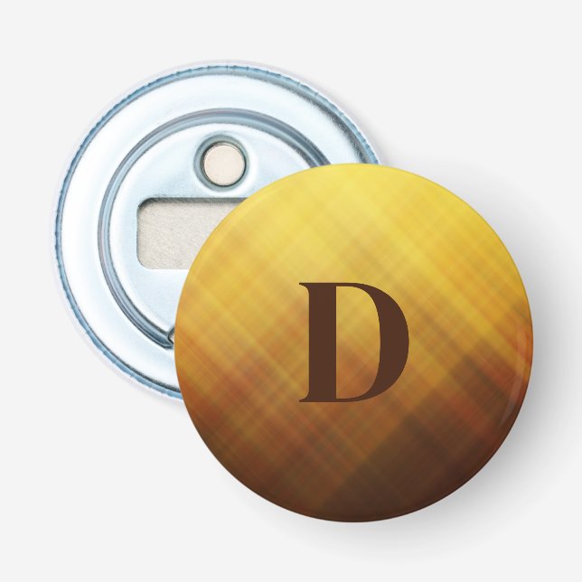Modern brown yellow monogram initial  bottle opener (Front)
