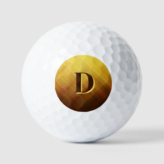 Modern brown yellow monogram initial  golf balls (Front)