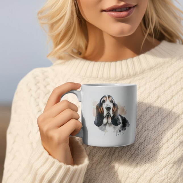 Modern Browns/Black Basset Hound Personalise Mug (Creator Uploaded)