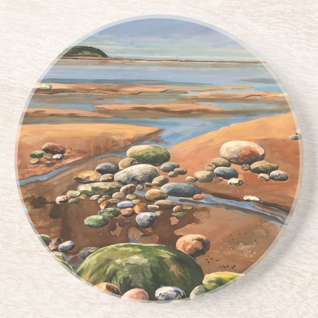 Modern Browns Tides Out seashore beach Ocean scene Coaster (Front)