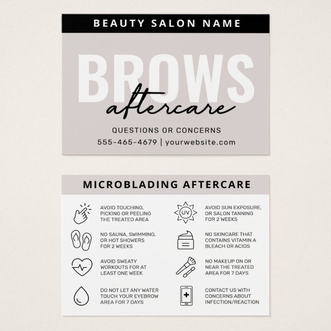 Modern Brows Aftercare PMU Brow Instructions Card  (Front & Back)