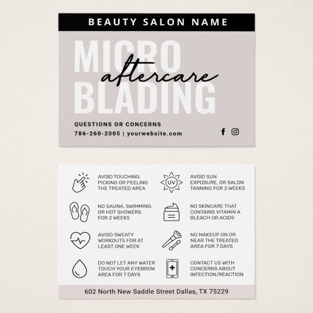 Modern Brows Aftercare PMU Brow Instructions Card  (Front & Back)
