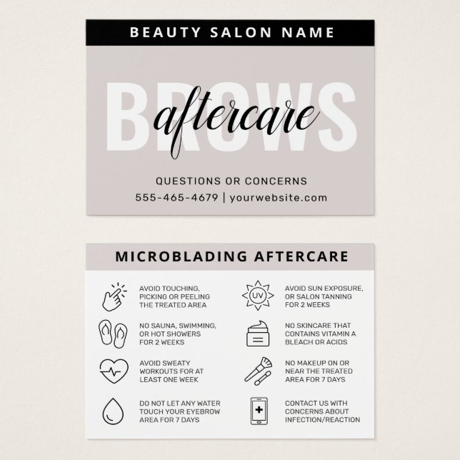 Modern Brows Aftercare PMU Brow Instructions Card  (Front & Back)