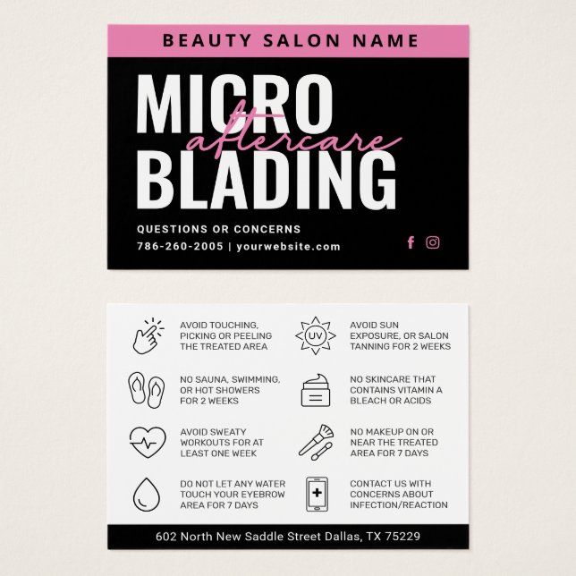 Modern Brows Aftercare PMU Brow Instructions Card  (Front & Back)