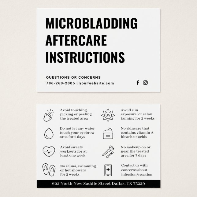 Modern Brows Microblading Instructions Card (Front & Back)