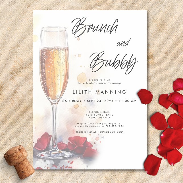 Modern Brunch & Bubbly Watercolor Bridal Shower Invitation (Modern Brunch & Bubbly Watercolor Bridal Shower Invitation)