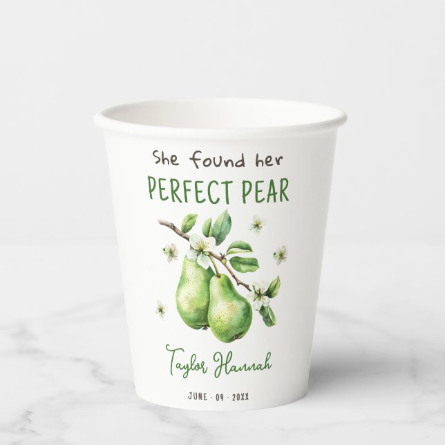Modern Brunch Greenery Perfect Pear Bridal Shower  Paper Cups (Front)