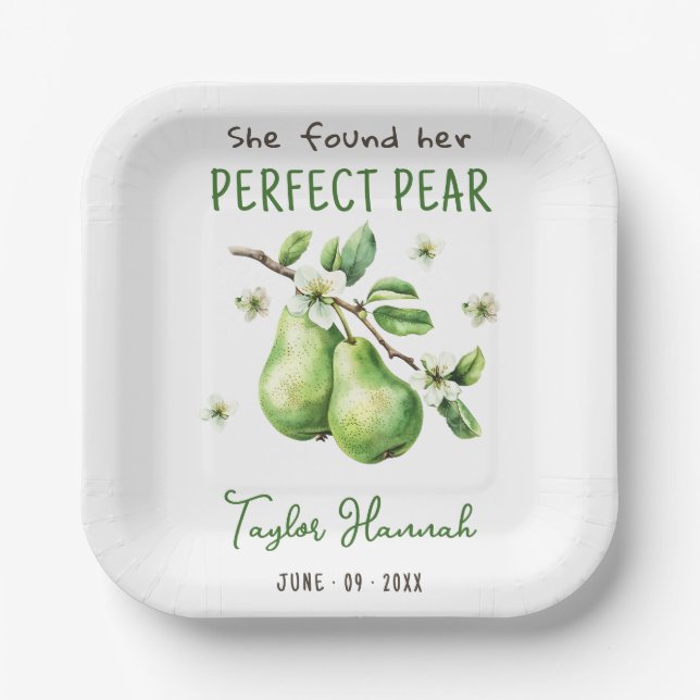 Modern Brunch Greenery Perfect Pear Bridal Shower  Paper Plate (Front)