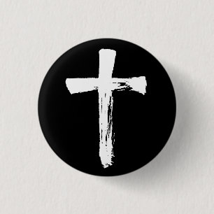 Modern Brush Cross Christian Christ Jesus Crucifix 3 Cm Round Badge