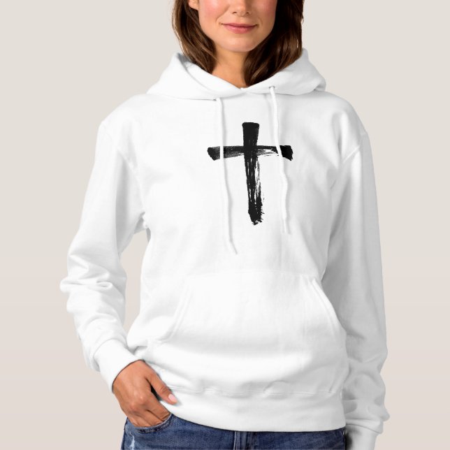 Modern Brush Cross - Christian Religious Crucifix Hoodie (Front)