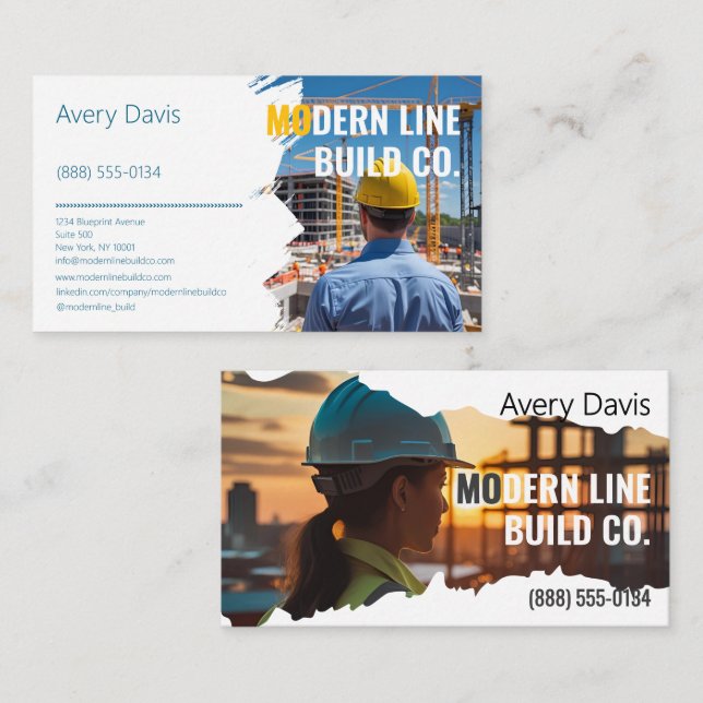 Modern Brush-Edge Construction Photo Business Card (Front/Back)