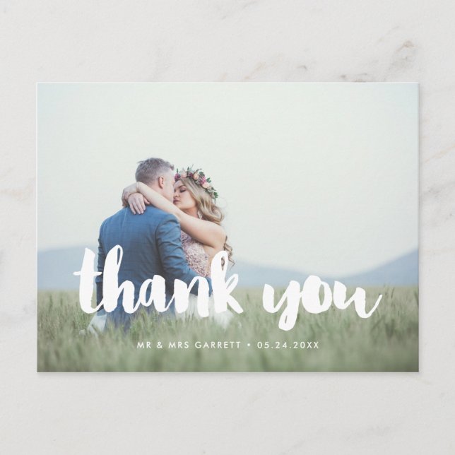 Modern brush font wedding thank you postcard (Front)