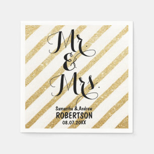 Modern brush gold stripes chic wedding napkin