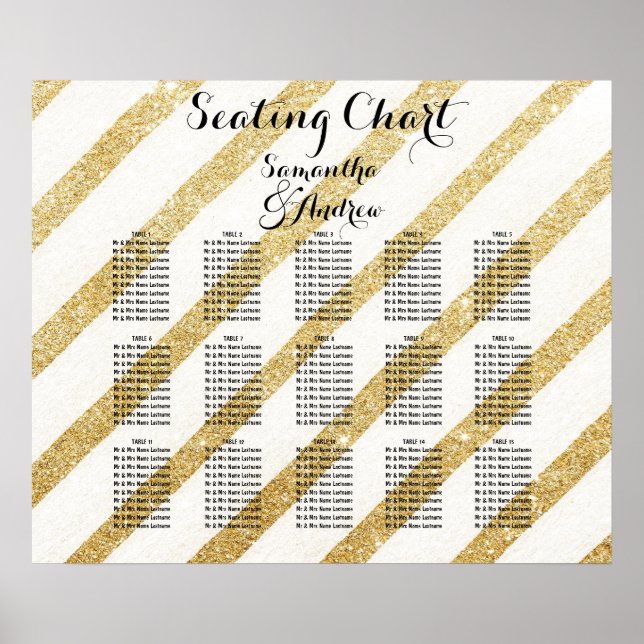 Modern brush gold stripes table seating chart (Front)