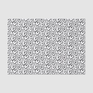 Modern Brush Heart Black White Pattern Tissue Paper