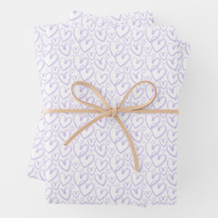 Modern Brush Heart Lavender Purple Pattern Wrapping Paper Sheet