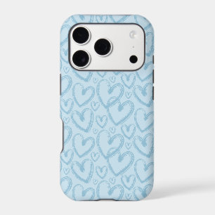 Modern Brush Heart Pastel Blue Pattern