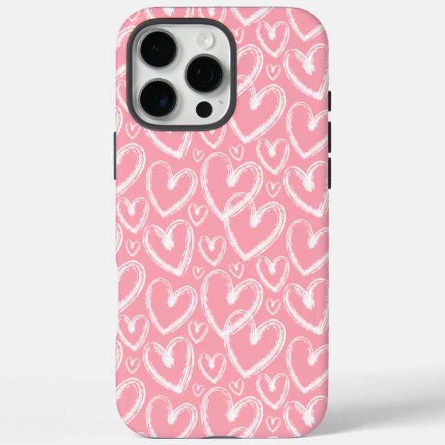 Modern Brush Heart Pink White Pattern Case-Mate iPhone Case (Back)