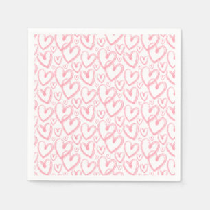 Modern Brush Heart Pink White Pattern Napkin