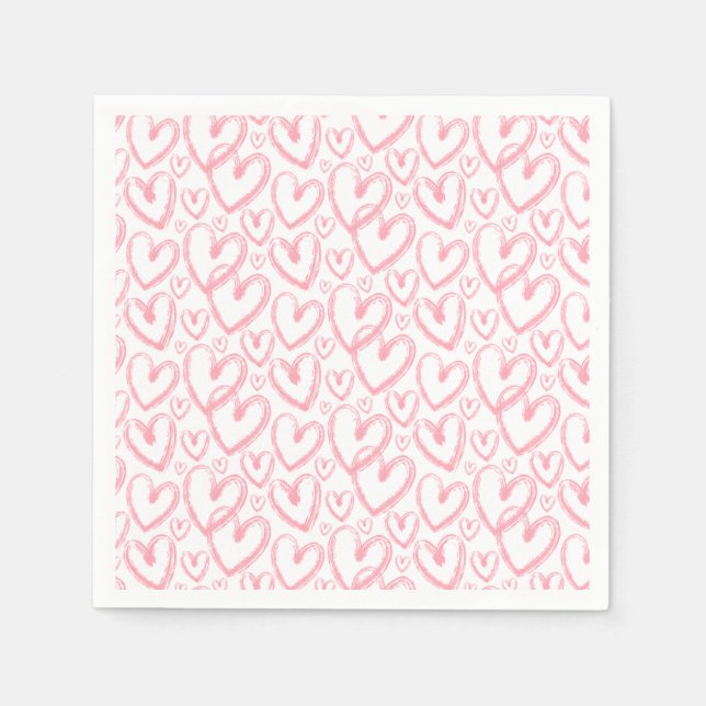 Modern Brush Heart Pink White Pattern Napkin (Front)
