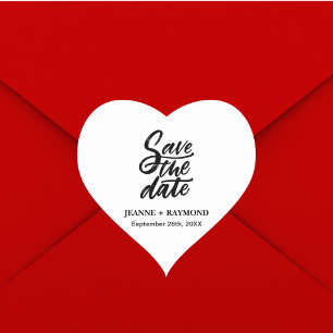 Modern Brush Lettered Custom Wedding Save the Date Heart Sticker