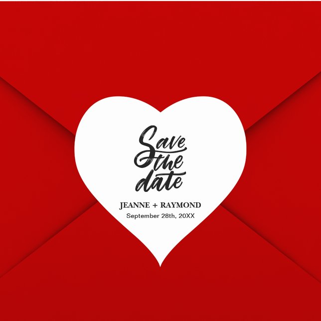 Modern Brush Lettered Custom Wedding Save the Date Heart Sticker (Creator Uploaded)
