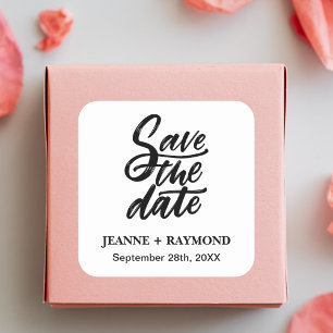 Modern Brush Lettered Custom Wedding Save the Date Square Sticker