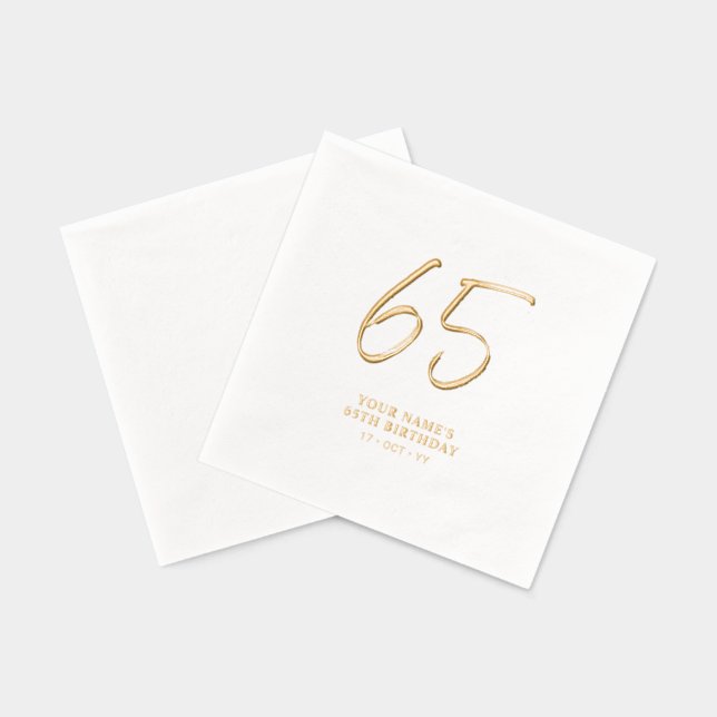 Modern Brush Lettering 60th Birthday Party Foil Napkins (Back)