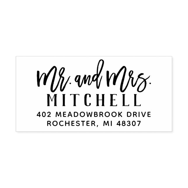 Modern Brush Mr and Mrs Return Address Rubber Stamp (Imprint)